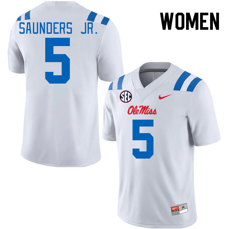 Women #5 John Saunders Jr. Ole Miss Rebels 2024 New Uniforms College Football Jerseys Stitched-White